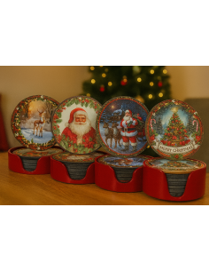 OGGETTISTICA NATALE: vendita online Set 8 Sottobicchieri di Natale con Contenitore, Decoro Natalizio Assortito, Accessori Tav...