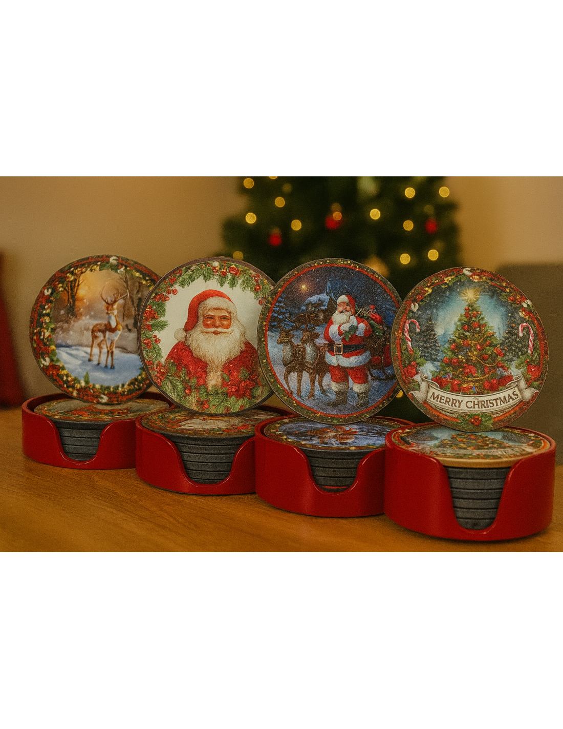 OGGETTISTICA NATALE: vendita online Set 8 Sottobicchieri di Natale con Contenitore, Decoro Natalizio Assortito, Accessori Tav...