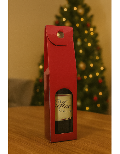 BUSTE E CARTE DA REGALO: vendita online Box Portabottiglia di Natale Rosso Metallizzato, Confezione Regalo Vino, Accessori Na...