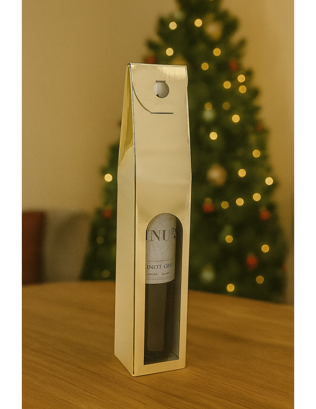 BUSTE E CARTE DA REGALO: vendita online Box Portabottiglia di Natale Oro Metallizzato, Confezione Regalo Vino, Accessori Nata...