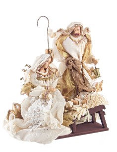 OGGETTISTICA NATALE: vendita online Sacra Famiglia Fastosa Champagne 38cm, statuina presepe elegante in resina e tessuti preg...