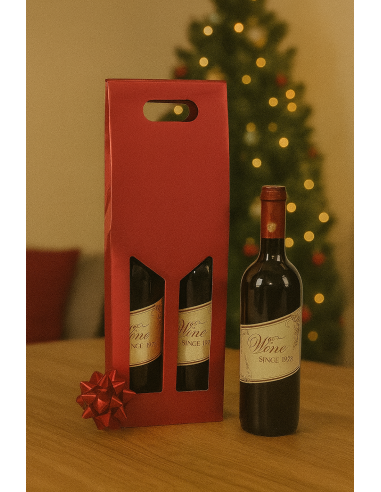 BUSTE E CARTE DA REGALO: vendita online Box Portabottiglia 2 Posti di Natale Rosso Metallizzato, Confezione Regalo Vino, La m...
