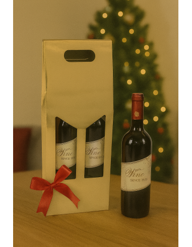 BUSTE E CARTE DA REGALO: vendita online Box Portabottiglia 2 Posti di Natale Oro Metallizzato, Confezione Regalo Vino, La mag...