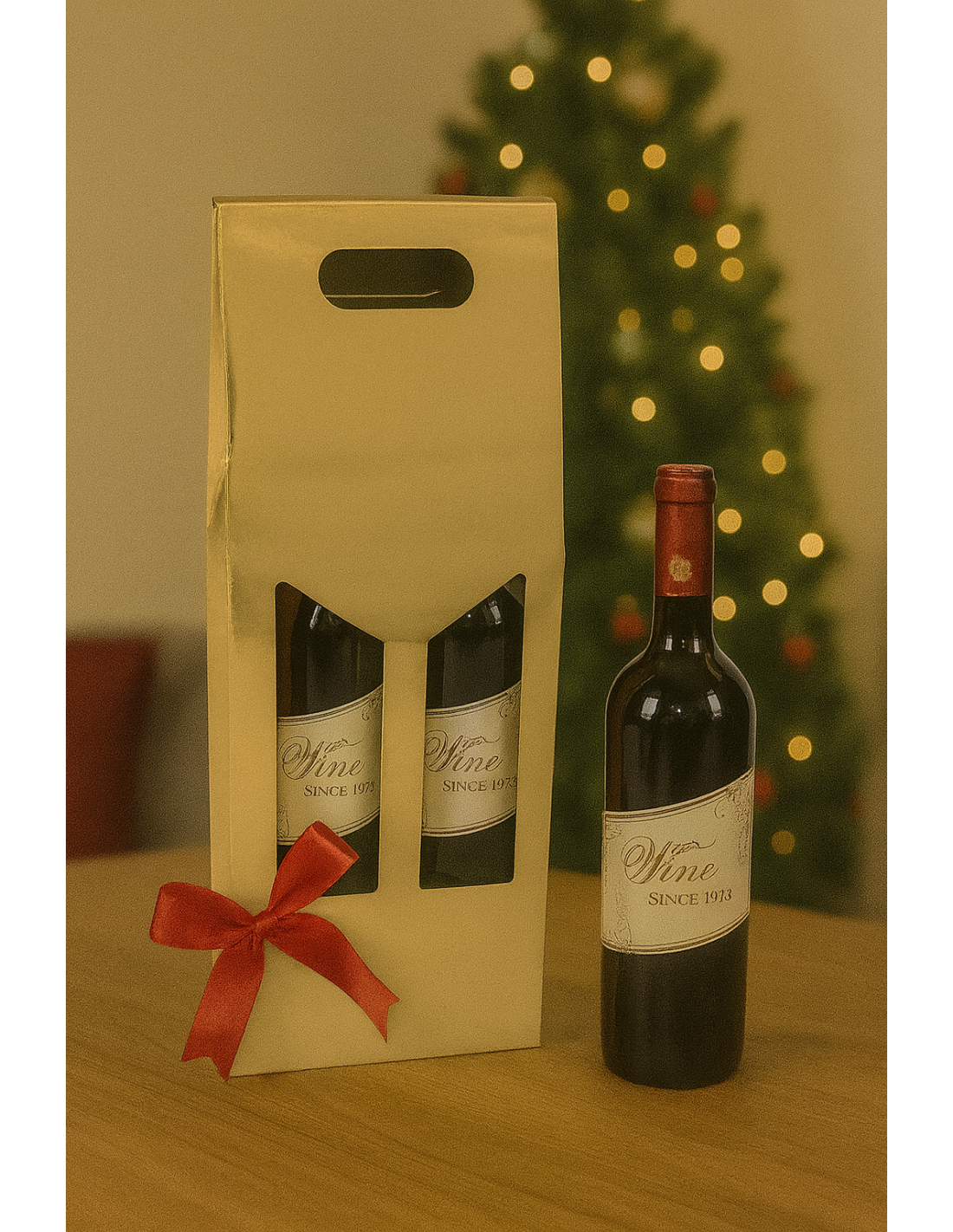 BUSTE E CARTE DA REGALO: vendita online Box Portabottiglia 2 Posti di Natale Oro Metallizzato, Confezione Regalo Vino, La mag...