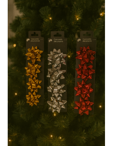 BUSTE E CARTE DA REGALO: vendita online Set 4 Coccarde Lucide di Natale 6cm Assortite, Fiocchi Regalo, La magia di Natale per...