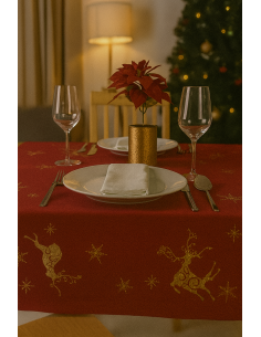 TESSILE: vendita online Centrotavola di Natale Tessuto Rosso 85x85cm con Decoro Renna Oro, Accessori Tavola, La magia di Nata...