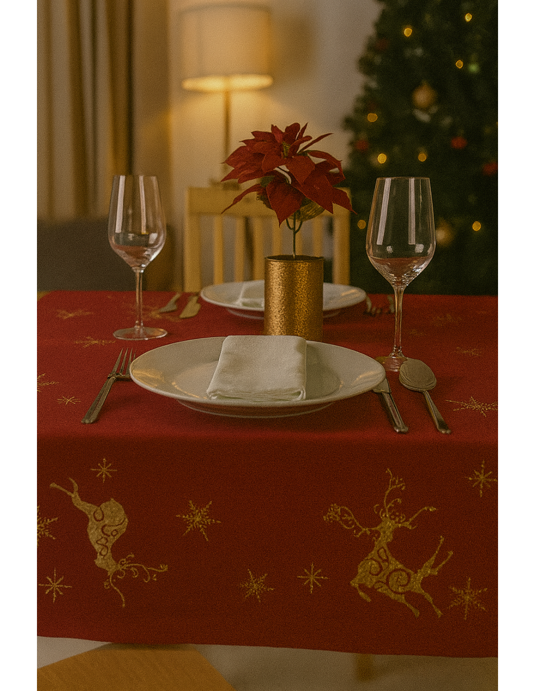TESSILE: vendita online Centrotavola di Natale Tessuto Rosso 85x85cm con Decoro Renna Oro, Accessori Tavola, La magia di Nata...