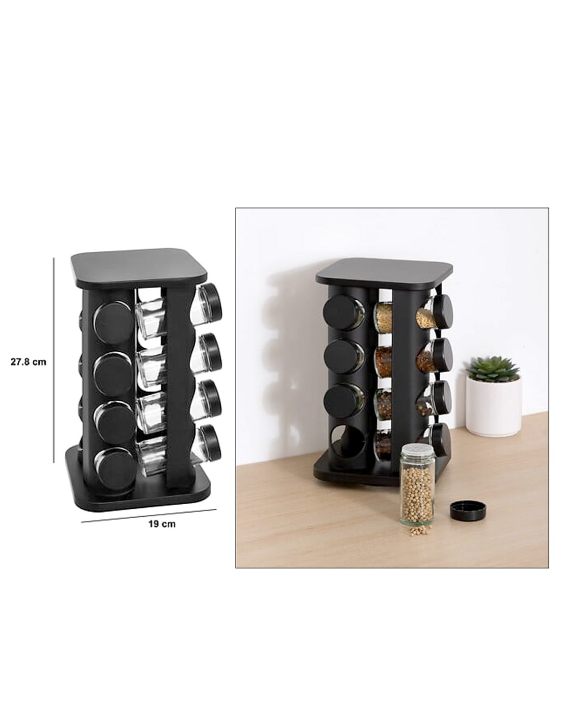 Portaspezie Rotante con 12 Barattoli – Nero | Shopincasa.it