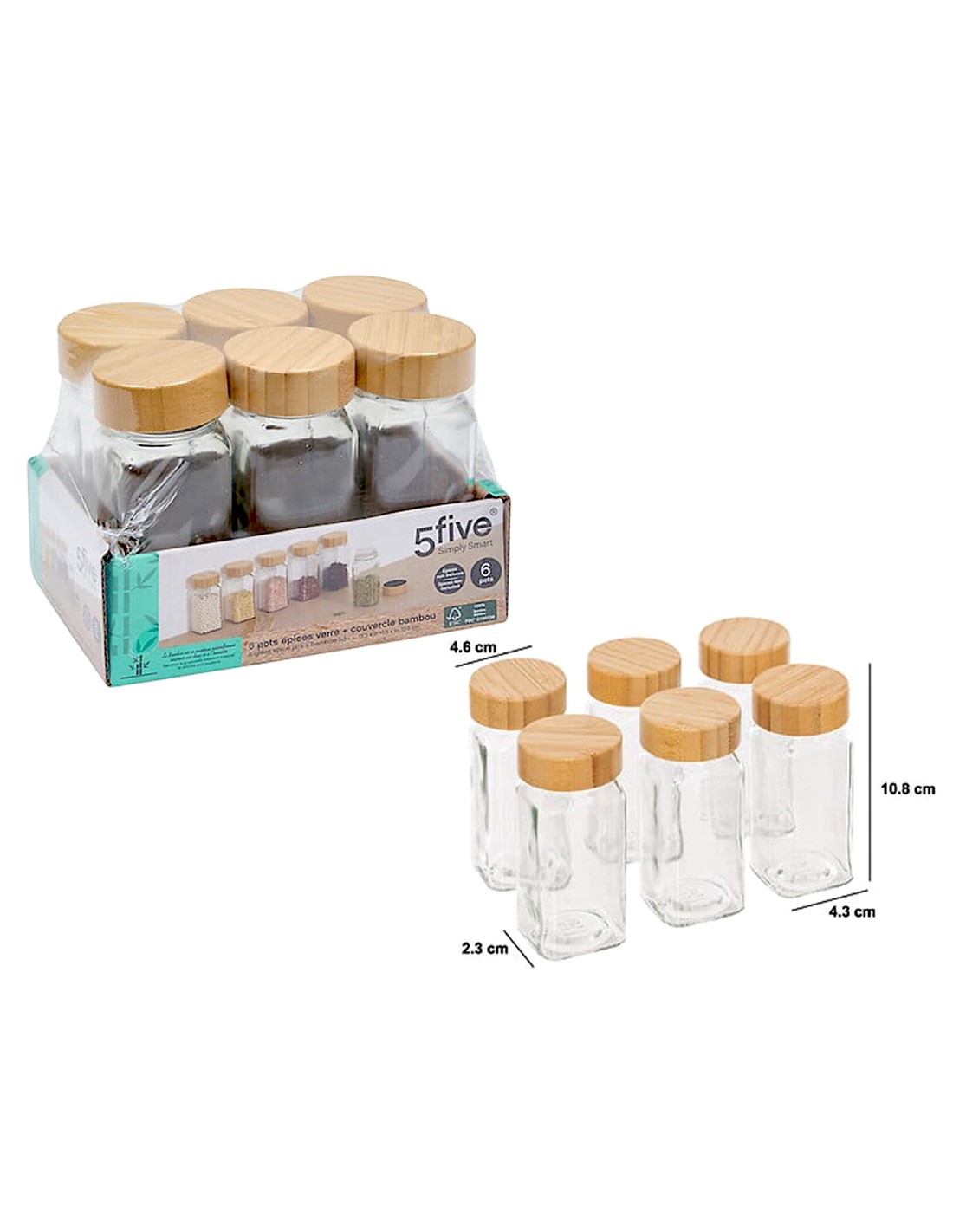 Set 6 Barattoli per Spezie in Vetro con Coperchio in Bambù | Shopincasa.it