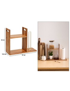 PORTAROTOLO 190138 CON MENSOLA 41X14X33CM ACACIA/METALLO
