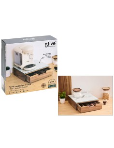 Porta Capsule con 1 Cassetto in Acacia e Vetro Beige | Shopincasa.it