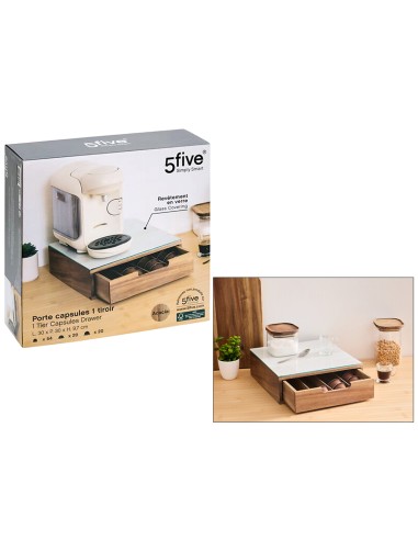Porta Capsule con 1 Cassetto in Acacia e Vetro Beige | Shopincasa.it