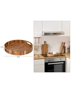 Vassoio Rotondo in Acacia con 2 Manici Ø 35 x H 5 cm | Shopincasa.it