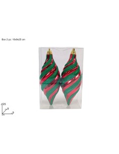 CONF 2 PENDENTI 25CM ROSSO GLITTER VERDE