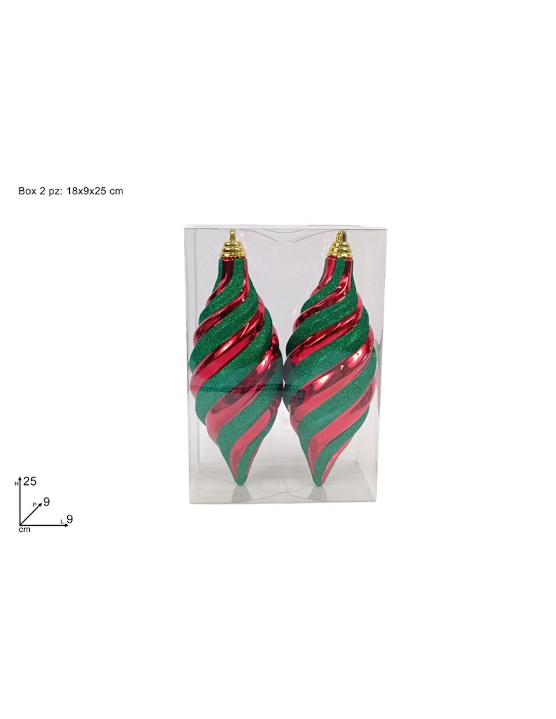 CONF 2 PENDENTI 25CM ROSSO GLITTER VERDE
