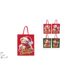 BUSTA REGALO ORSETTO NATALIZIO 18X14X8CM ASSORTITO