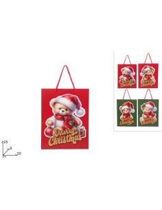 BUSTA REGALO ORSETTO NATALIZIO 25X20X9CM ASSORTITO