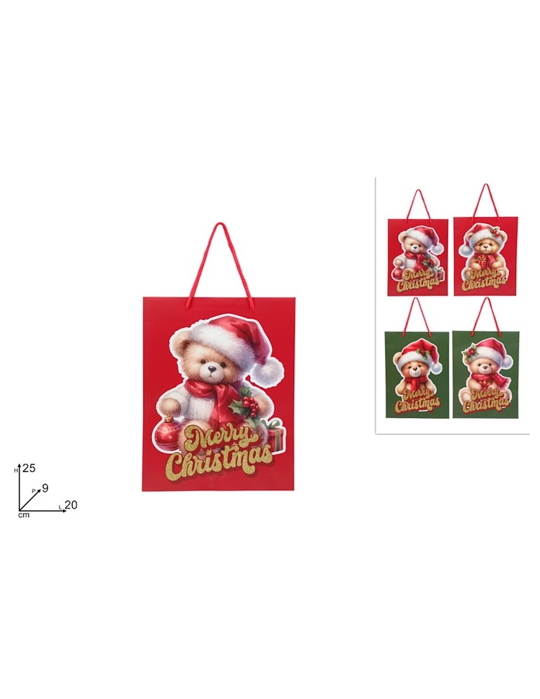 BUSTA REGALO ORSETTO NATALIZIO 25X20X9CM ASSORTITO