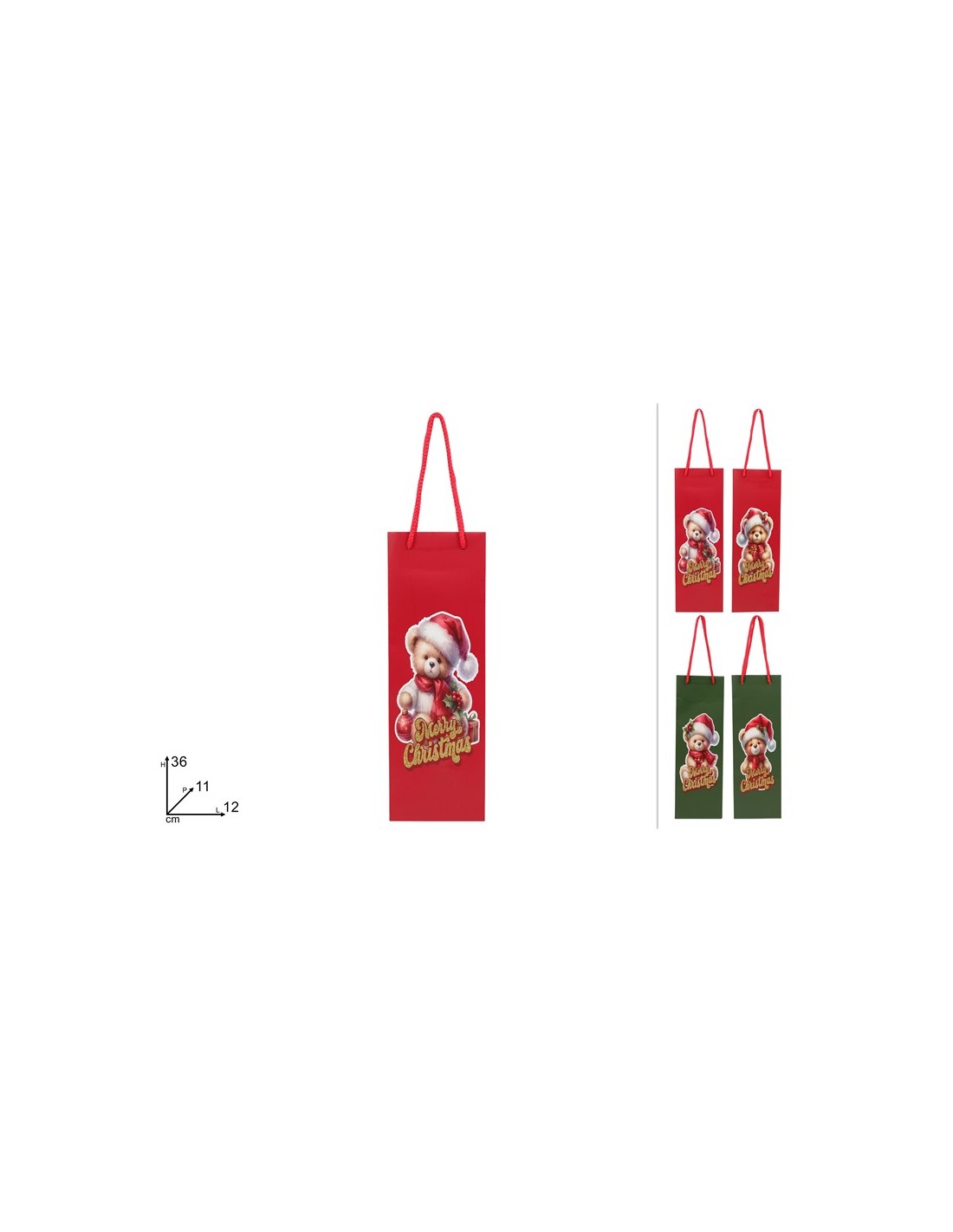 BUSTA REGALO ORSETTO NATALIZIO 36X12X11CM ASSORTITO