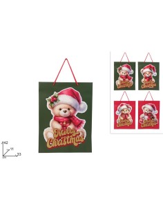 BUSTA REGALO ORSETTO NATALIZIO 42X33X11CM ASSORTITO