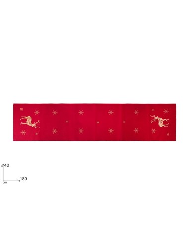RUNNER TESSUTO ROSSO 40X180CM CON DECORO RENNA ORO