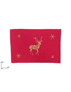 TOVAGLIETTA TESSUTO ROSSO 30X45CM CON DECORO RENNA ORO