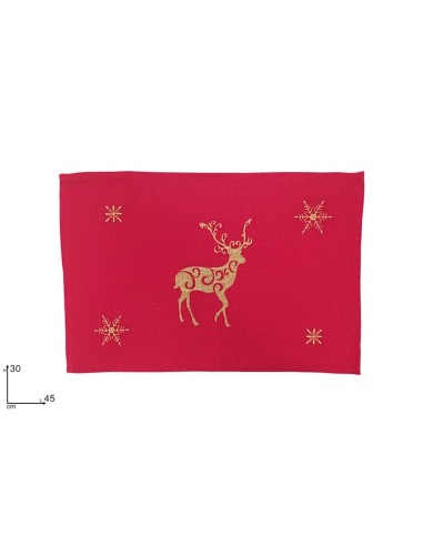 TOVAGLIETTA TESSUTO ROSSO 30X45CM CON DECORO RENNA ORO