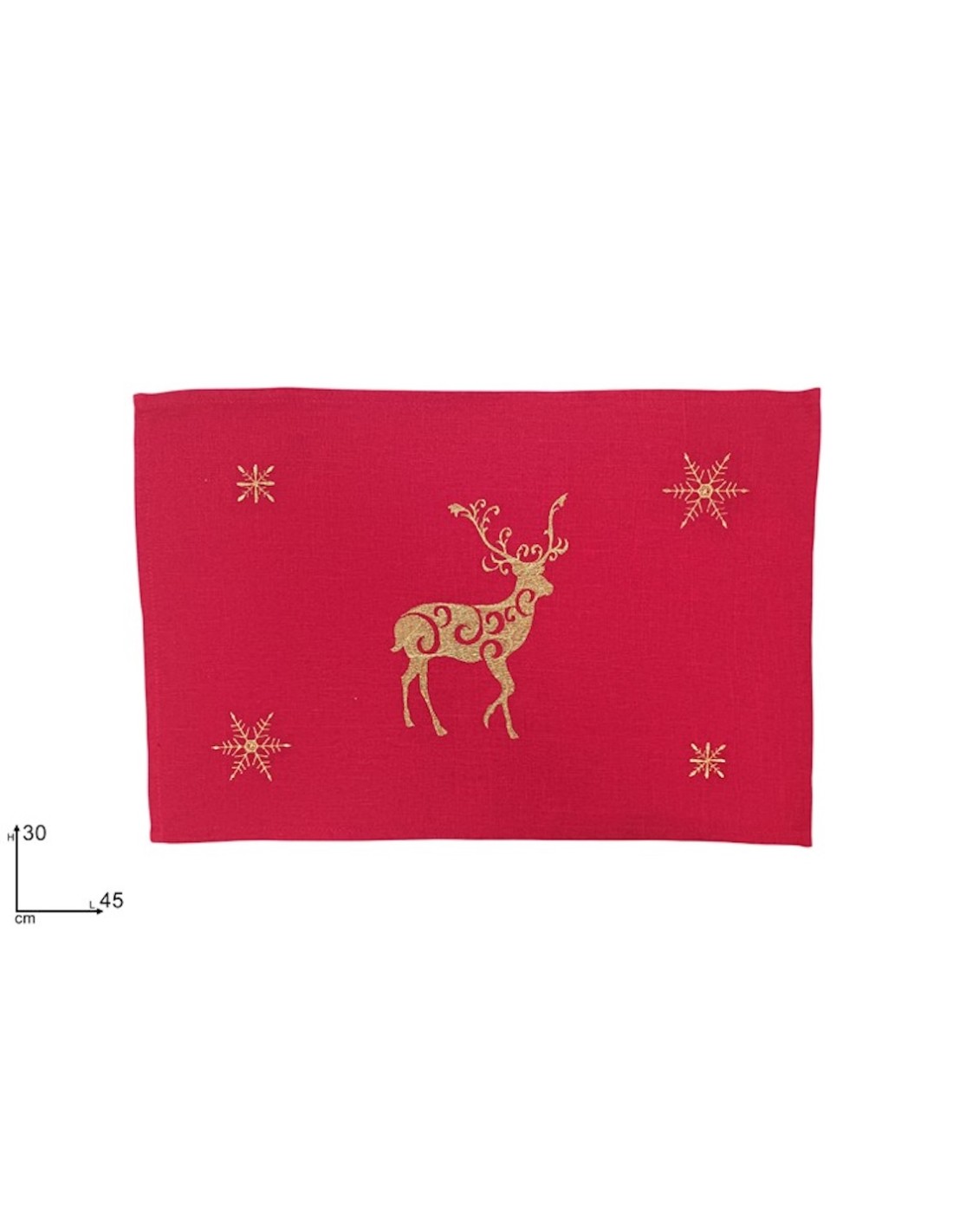 TOVAGLIETTA TESSUTO ROSSO 30X45CM CON DECORO RENNA ORO