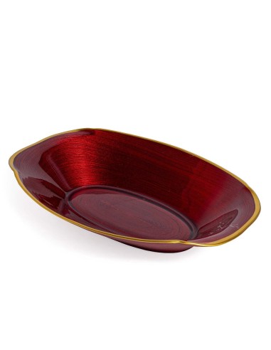 PIATTO OVALE VETRO ROSSO/ORO 32CM