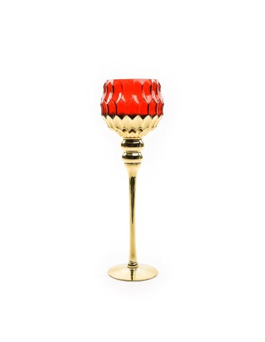 PORTACANDELA VETRO ORO/ROSSO 13X40CM