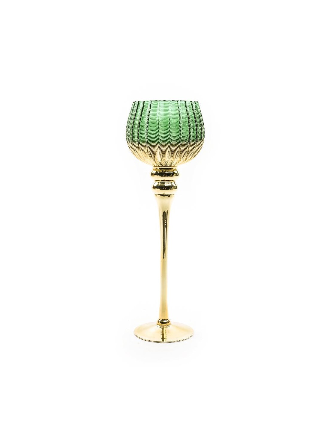 PORTACANDELA VETRO ORO/VERDE 13X40CM