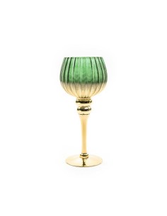PORTACANDELA VETRO ORO/VERDE 13X30CM