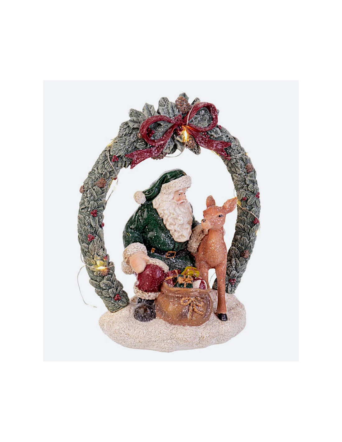 OGGETTISTICA NATALE: vendita online Babbo Tyson verde con corona C-LED H22,5cm, statuina natalizia luminosa in poliresina in ...