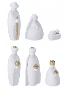 OGGETTISTICA NATALE: vendita online Natività Rory bianca 6 figure in resina 38x18x7,5h, Sacra Famiglia elegante, presepe raff...