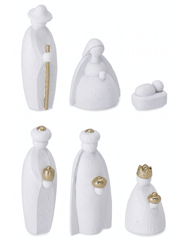 OGGETTISTICA NATALE: vendita online Natività Rory bianca 6 figure in resina 38x18x7,5h, Sacra Famiglia elegante, presepe raff...