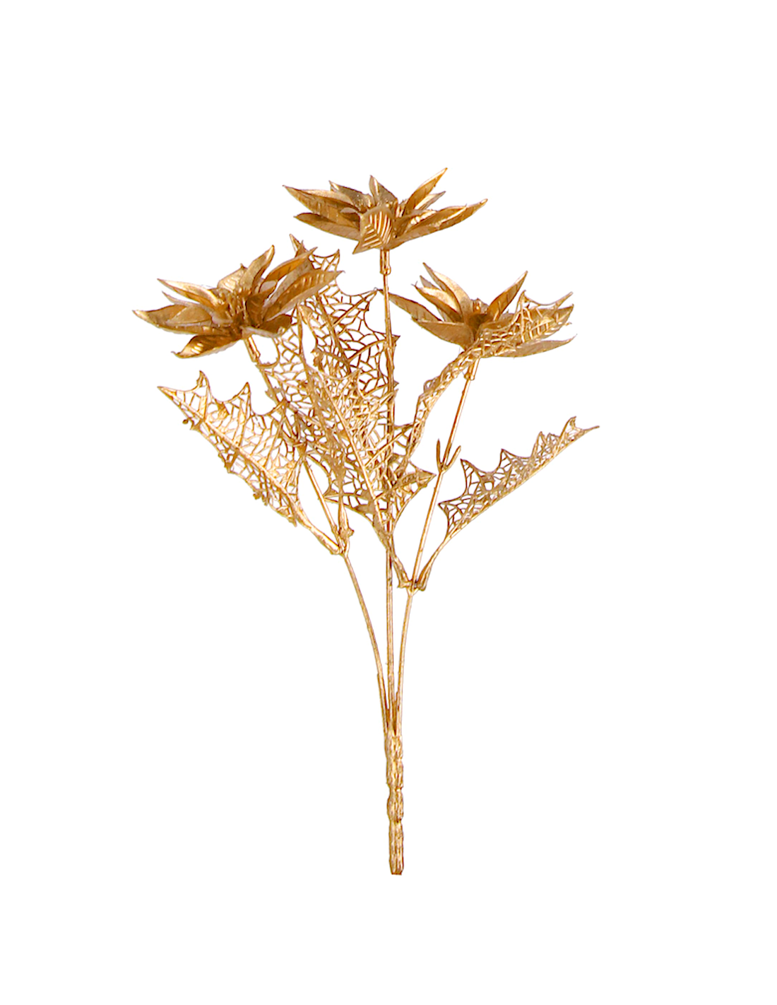 PICK: vendita online Pick Howell poinsettia oro di Natale H33cm con 3 fiori decorativi, ramo elegante in PE e fil di ferro in...