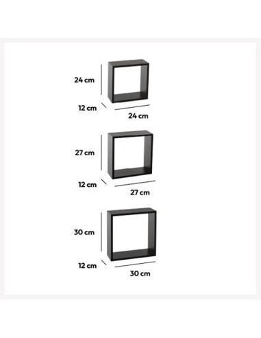 Set 3 Mensole a Muro a Cubo Grande Nere | Shopincasa