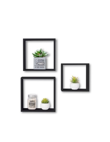 Set 3 Mensole a Muro a Cubo Grande Nere | Shopincasa