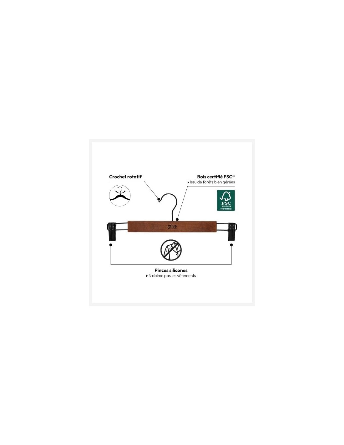 Set 2 Appendini in Legno Scuro con Fermagli 5Five | Shopincasa