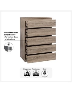 Cassettiera 5five Dolo 5 Cassetti Effetto Legno Naturale | Shopincasa.it 2
