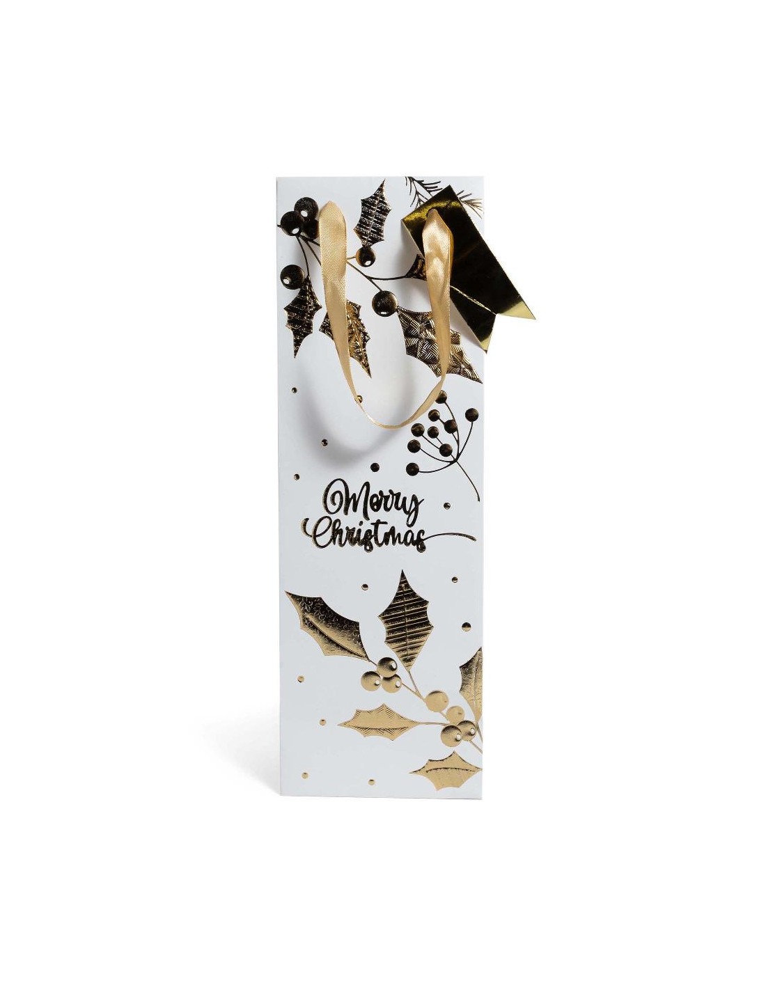SACCHETTO BOTTIGLIA LAMINATO BIANCO/ORO 12,5X9,5X38CM