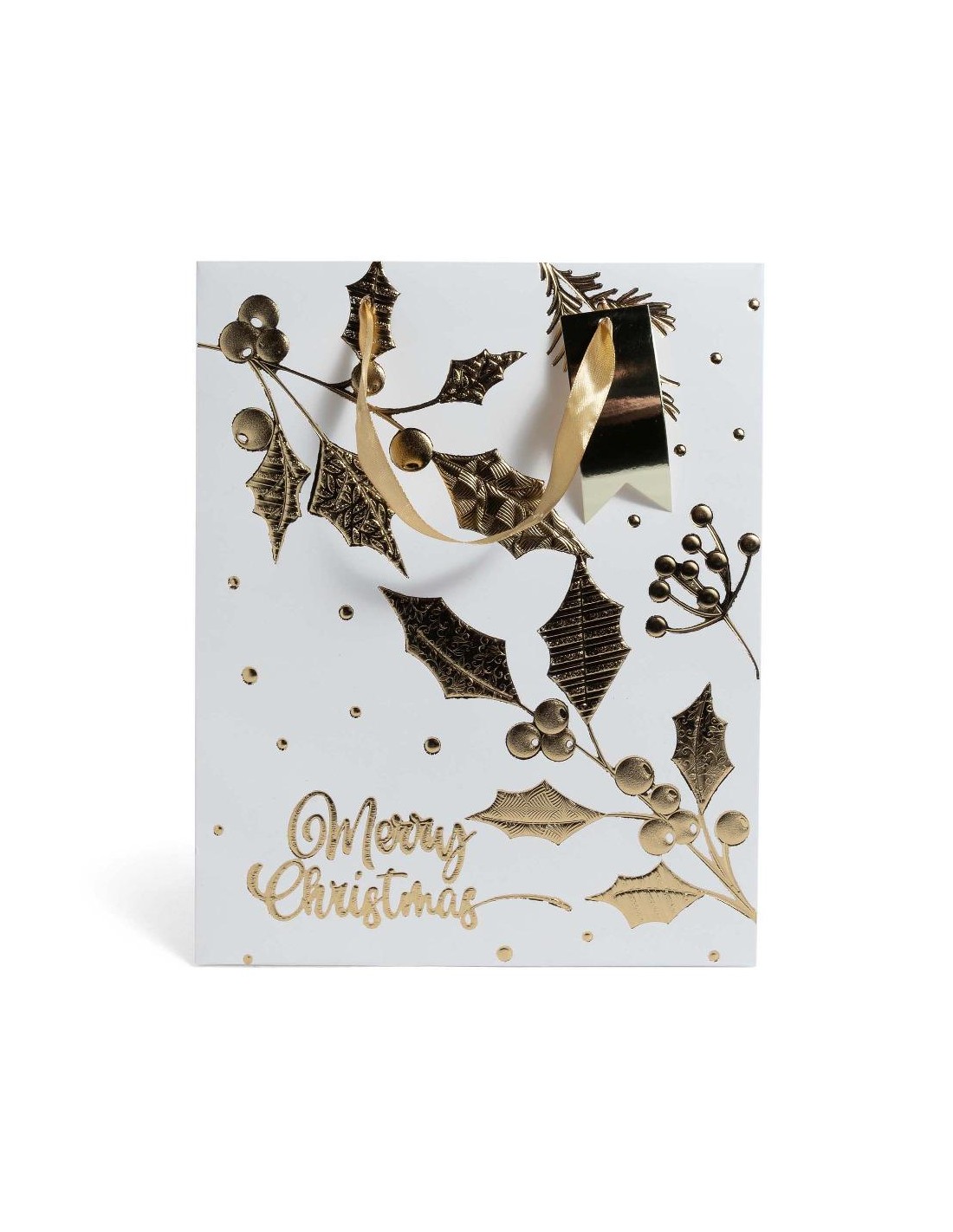 SACCHETTO LAMINATO BIANCO/ORO 26X13,5X32,5CM
