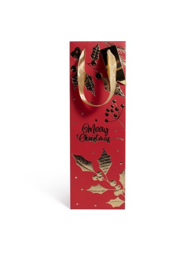 SACCHETTO BOTTIGLIA LAMINATO ROSSO/ORO 12,5X9,5X38CM
