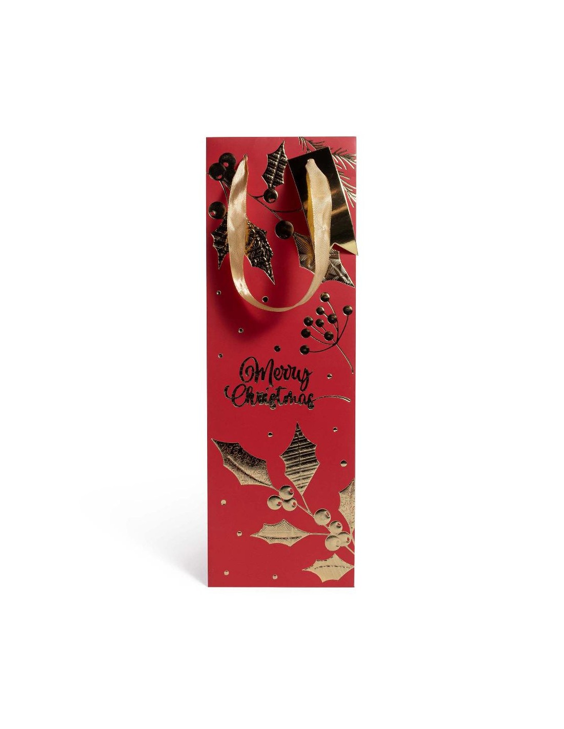 SACCHETTO BOTTIGLIA LAMINATO ROSSO/ORO 12,5X9,5X38CM