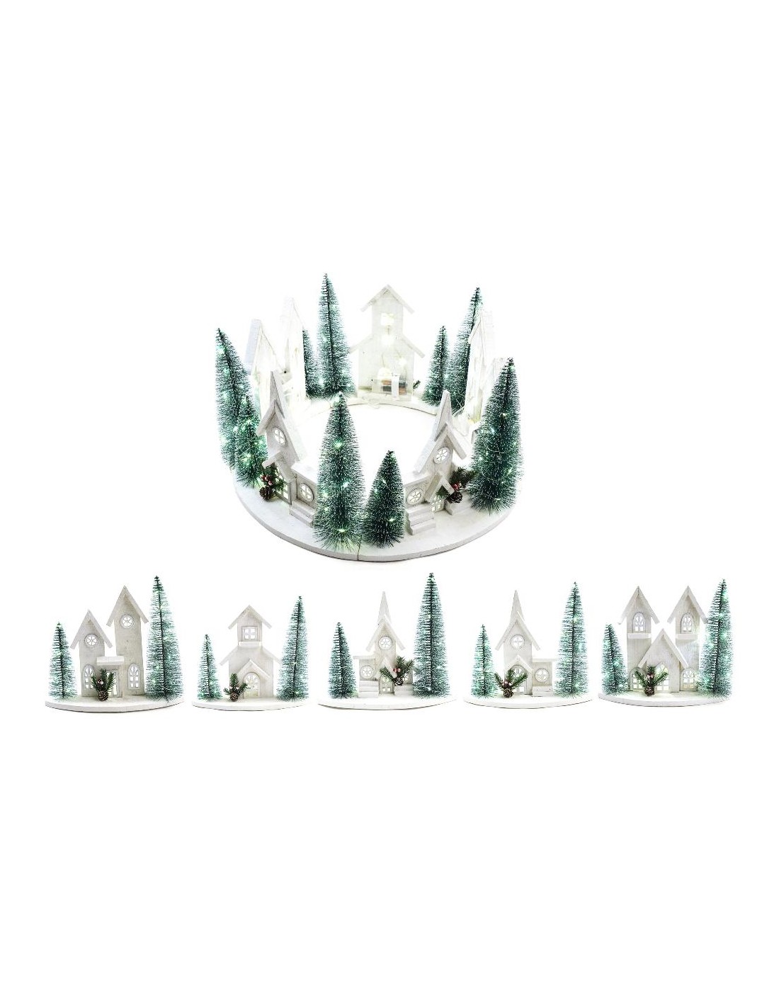 PAESAGGIO NATALIZIO SOTTOALBERO LEGNO CON LUCI 33X12X27CM ASSORTITO