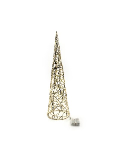 ALBERO CONO ORO METALLO 16,5X60CM CON 30 LUCI A BATTERIA