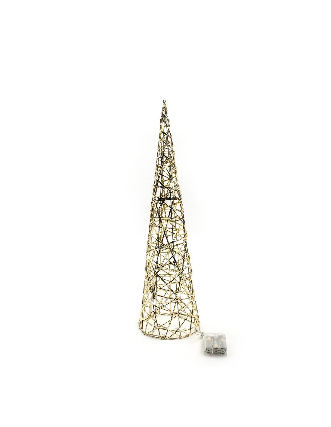 ALBERO CONO ORO METALLO 16,5X60CM CON 30 LUCI A BATTERIA