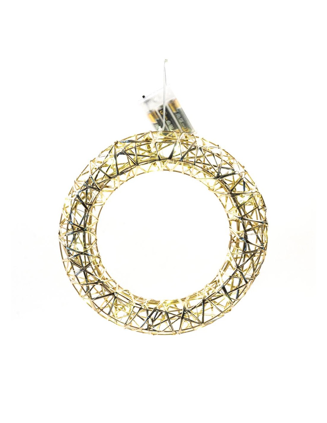 CORONA ORO METALLO DIAM.30CM CON 30 LUCI A BATTERIA