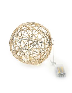 SFERA ORO METALLO 20CM CON 20 LUCI A BATTERIA