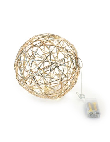 SFERA ORO METALLO 20CM CON 20 LUCI A BATTERIA